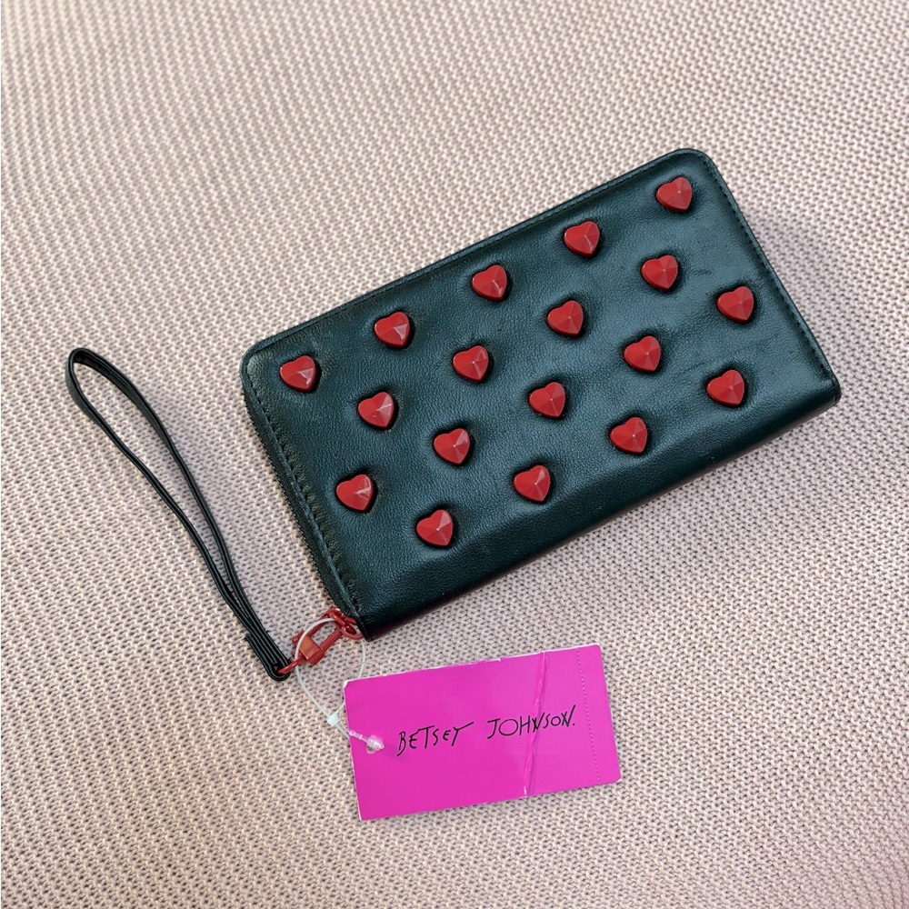 Betsey Johnson Black Wristlet with Red Heart Accents